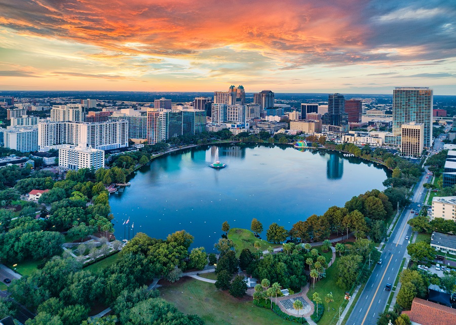 Aerial of Lake Eola and Downtown Orlando